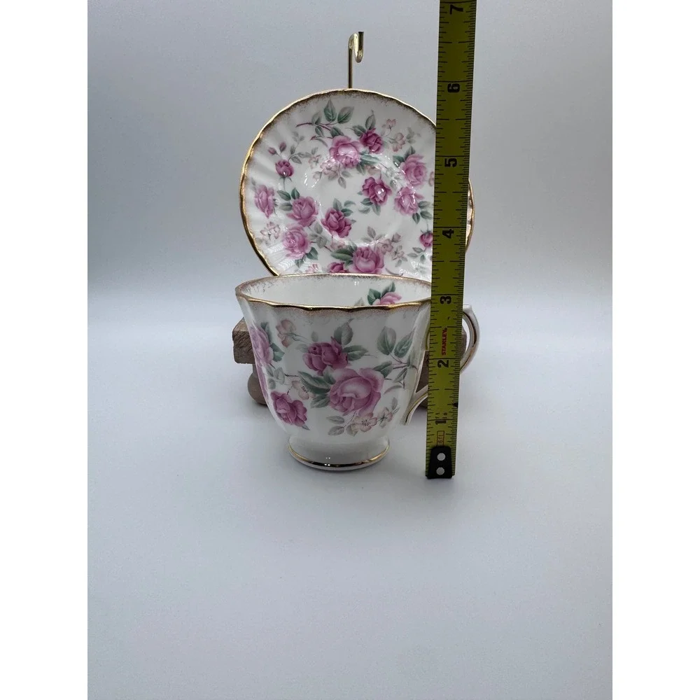 Duchess Bone China England Pink Rose Tea Cup and Saucer Set Gold Trim Vintage